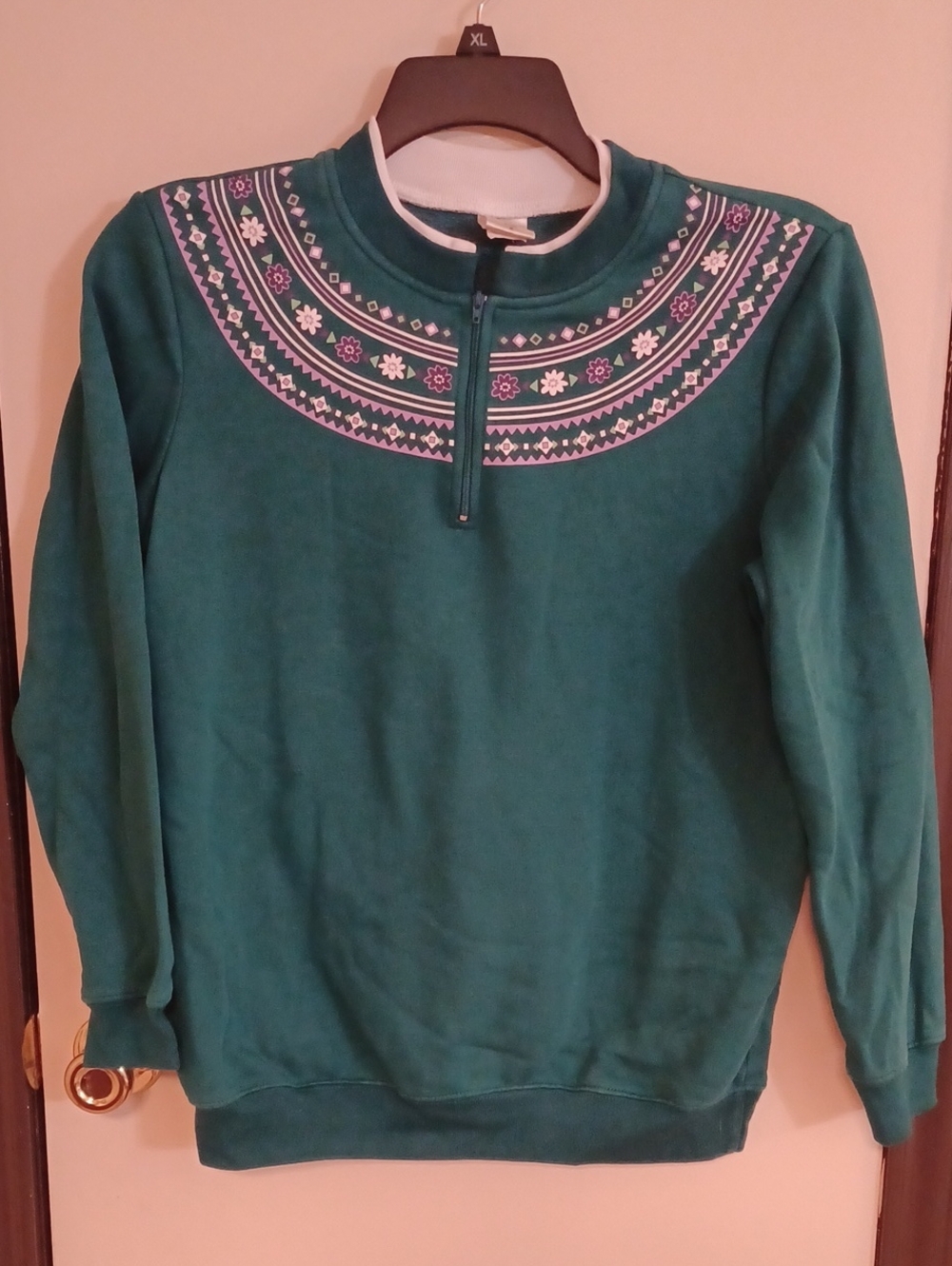 Blair Green Pullover Sweatshirt with Printed Yoke